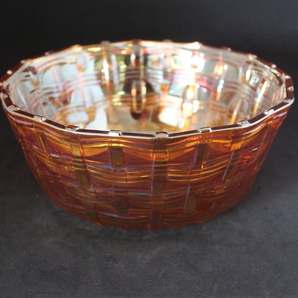 Vintage Dugan Marigold Weaved Basket Carnival Glass